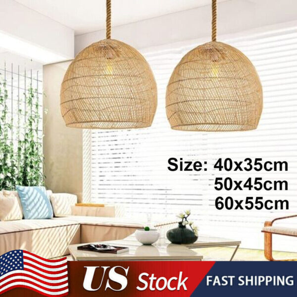 Natural Rattan Pendant Light Woven Lamp Shade Ceiling Light Handmade Lampshade - Image 3