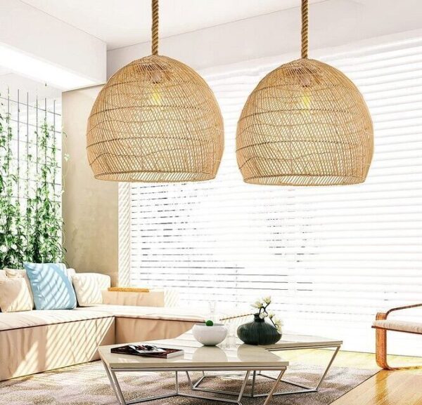 Natural Rattan Pendant Light Woven Lamp Shade Ceiling Light Handmade Lampshade - Image 4