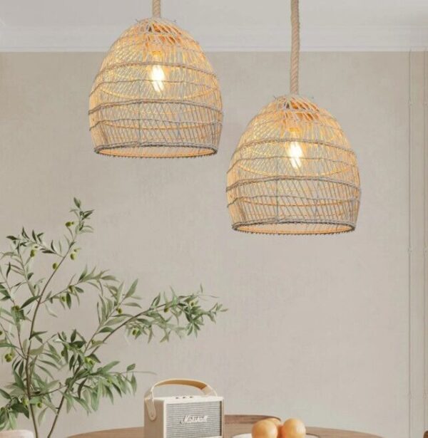 Natural Rattan Pendant Light Woven Lamp Shade Ceiling Light Handmade Lampshade - Image 5