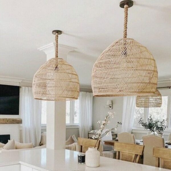 Natural Rattan Pendant Light Woven Lamp Shade Ceiling Light Handmade Lampshade - Image 6