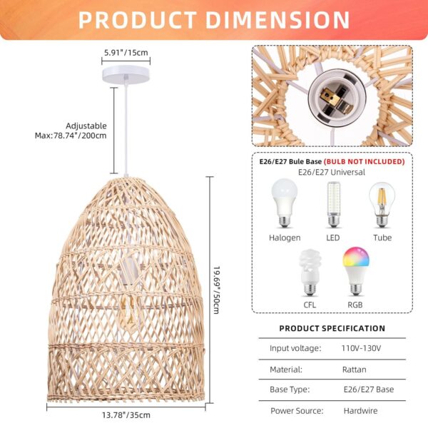 Natural Rattan Ceiling Lamp Woven Handmade... - Image 5