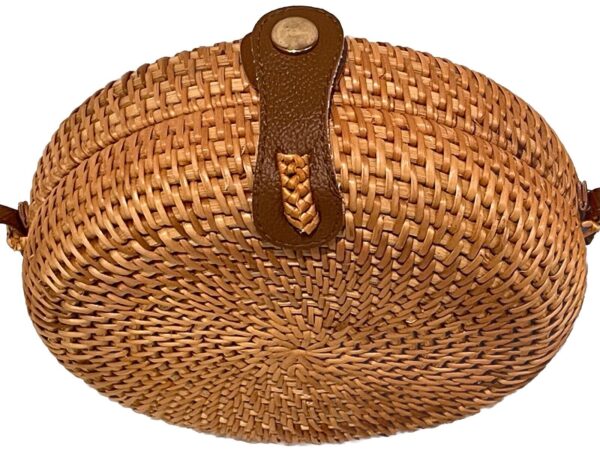 Natural Rattan Wicker Boho Woven Basket Crossbody Bag Round 7.75x2.75” NEW - Image 2