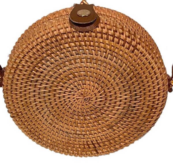 Natural Rattan Wicker Boho Woven Basket Crossbody Bag Round 7.75x2.75” NEW - Image 6