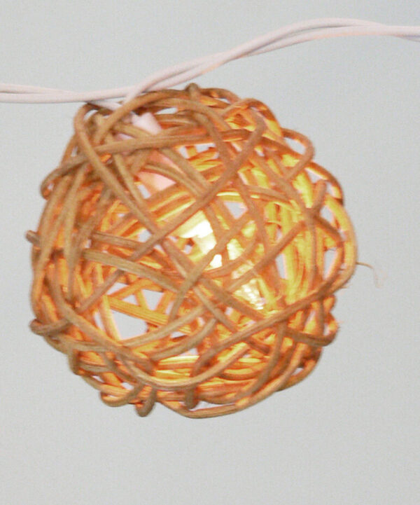 Natural Wicker Cane Rattan 5cm Ball 2m String Light Balconey Party BATTERY POWER - Image 3