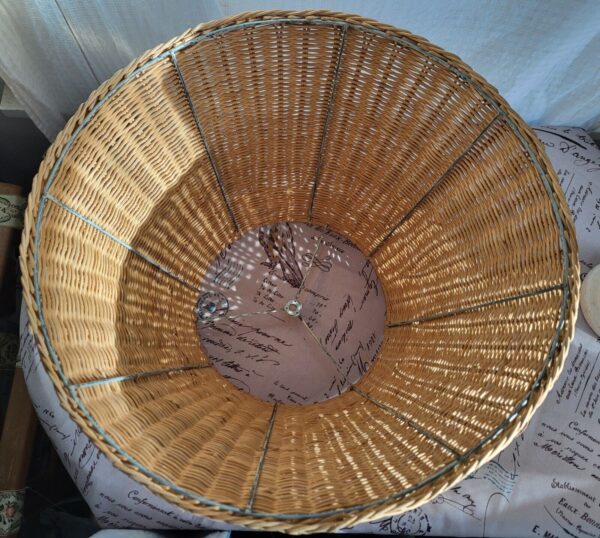 Natural WICKER LAMP SHADE large Hollywood Regency 12" high 18" diameter tropical - Image 5