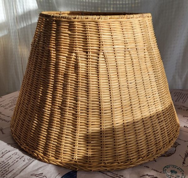 Natural WICKER LAMP SHADE large Hollywood Regency 12" high 18" diameter tropical