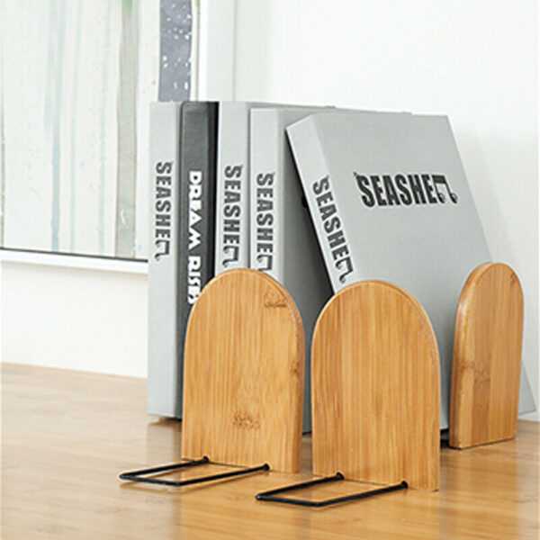 Nature Desktop Bamboo Organizer Bookends Book Ends Stand Holder Shelf Bookrack - Image 2