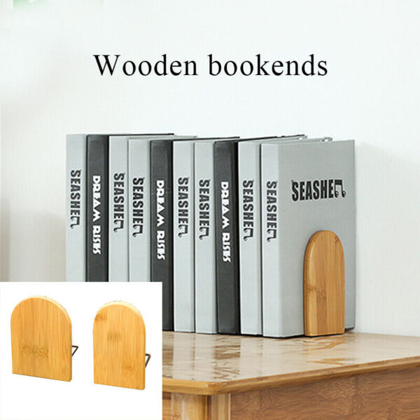 Nature Desktop Bamboo Organizer Bookends Book Ends Stand Holder Shelf Bookrack - Image 3