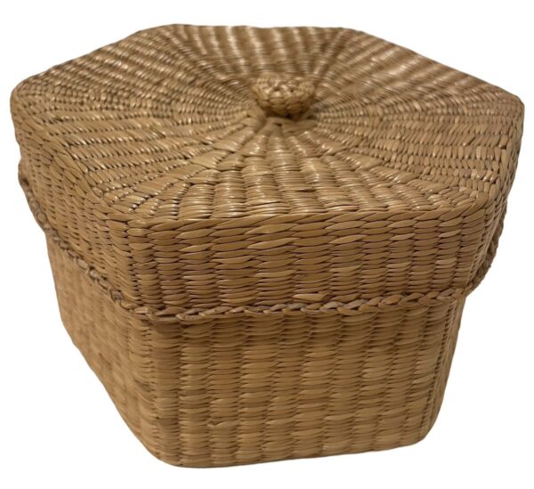 Nesting Natural Grass Woven Hexagon Baskets Set of 2 w/Lids Boho Cottage Core - Image 5