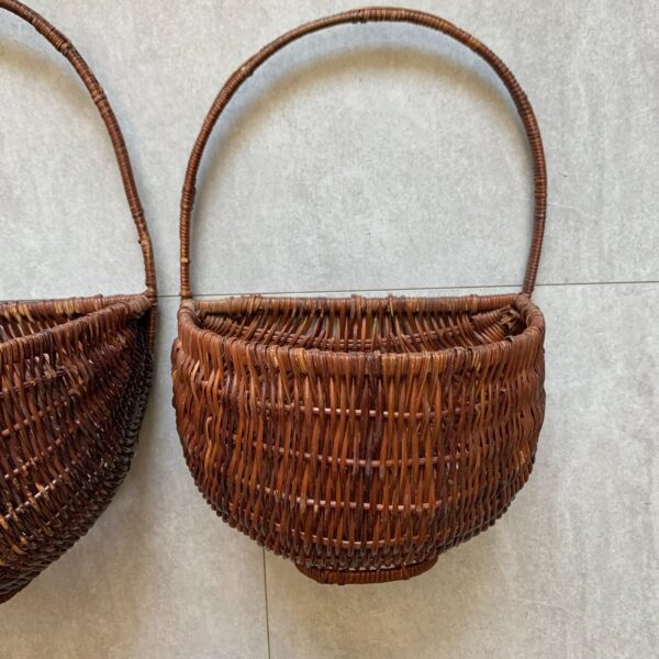 Nesting Wall Hanging Baskets Set of 3 Dark Wicker Round w Handles Boho - Image 4