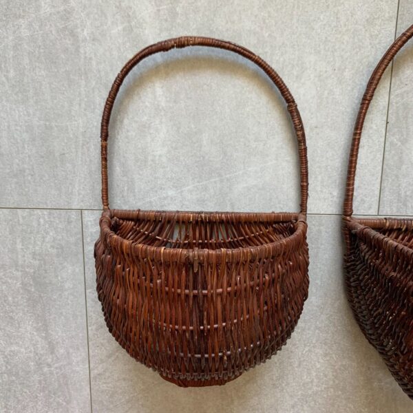 Nesting Wall Hanging Baskets Set of 3 Dark Wicker Round w Handles Boho - Image 2