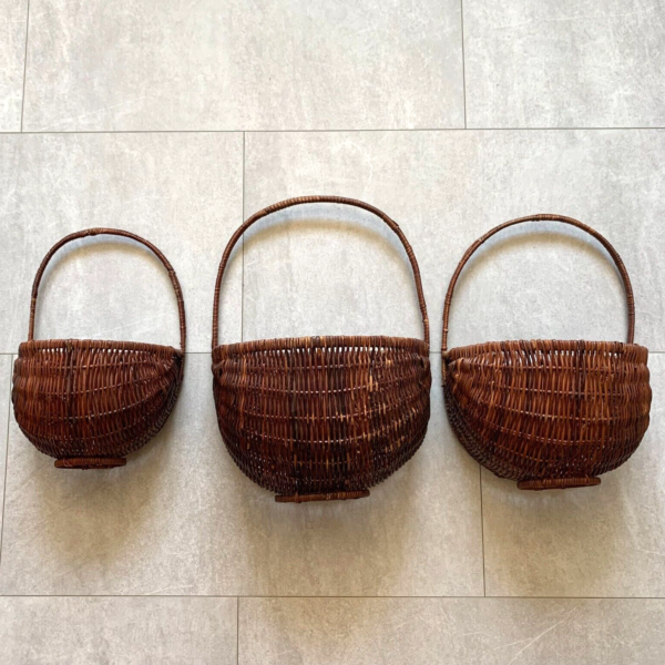 Nesting Wall Hanging Baskets Set of 3 Dark Wicker Round w Handles Boho