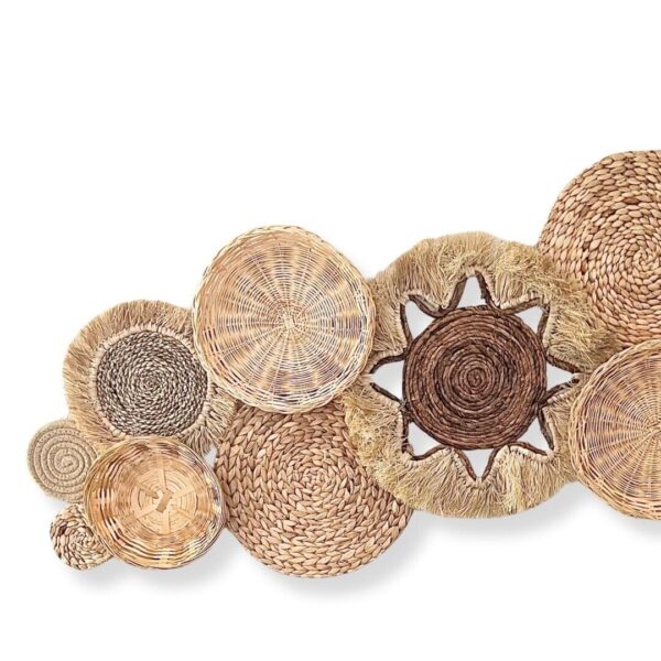 Neutral Sun Fray Boho Handmade Basket Wall Decor - Set of 13 Wicker Baskets - Image 2