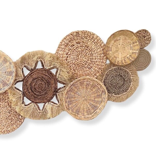 Neutral Sun Fray Boho Handmade Basket Wall Decor - Set of 13 Wicker Baskets - Image 3