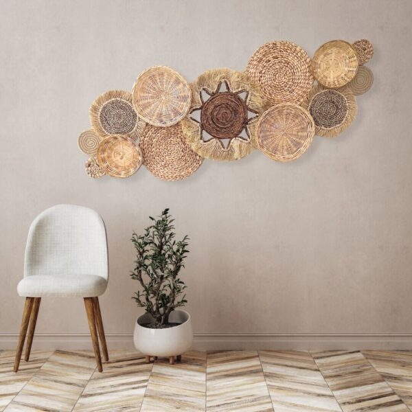 Neutral Sun Fray Boho Handmade Basket Wall Decor - Set of 13 Wicker Baskets - Image 5