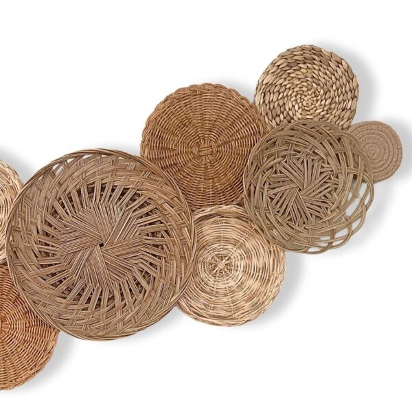 Neutral Tan Boho Handmade Basket Wall Decor - Set of 11 - Image 2