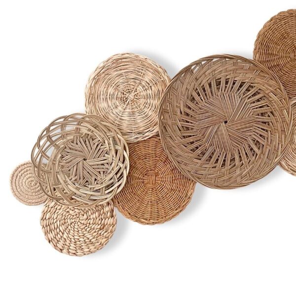 Neutral Tan Boho Handmade Basket Wall Decor - Set of 11 - Image 3