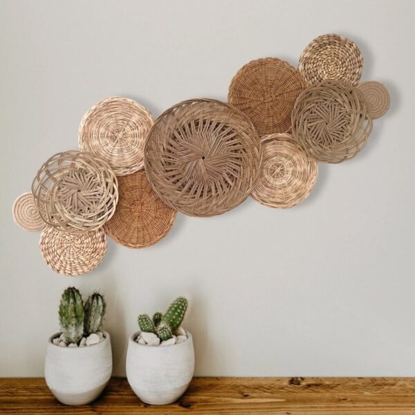 Neutral Tan Boho Handmade Basket Wall Decor - Set of 11 - Image 5