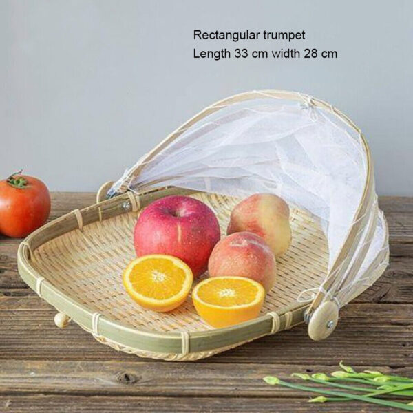 New Bamboo Tent Basket Hand Woven Tray Anti Bug Food Fruit Container Net Mesh - Image 2