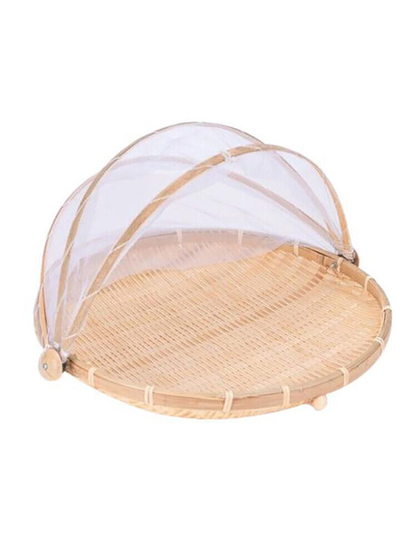 New Bamboo Tent Basket Hand Woven Tray Anti Bug Food Fruit Container Net Mesh - Image 5