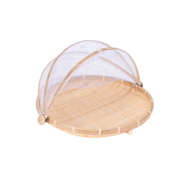 New Bamboo Tent Basket Hand Woven Tray Anti Bug Food Fruit Container Net Mesh - Image 6