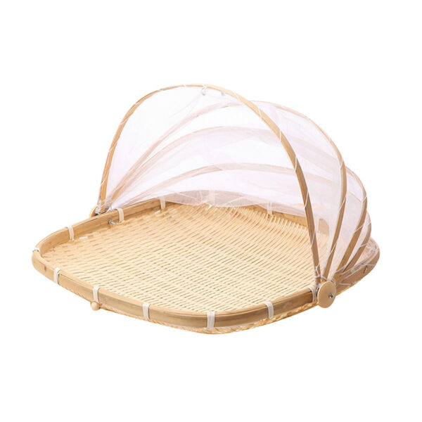 New Bamboo Tent Basket Hand Woven Tray Anti Bug Food Fruit Container Net Mesh