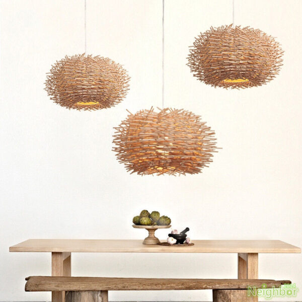 New bird's nest pendant lamp rattan weaving chandelier wood restaurant t light