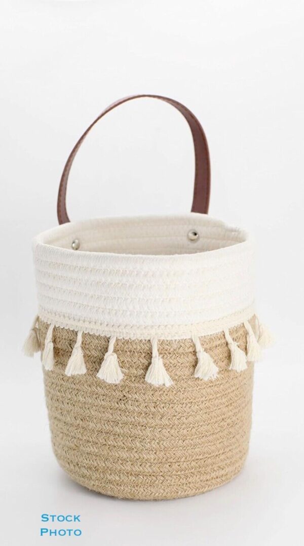 NEW Set of 2 - BOHO Woven Wall Hanging Storage Baskets w/Tassels HAVE 8 Sets - Image 2