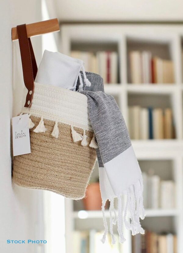 NEW Set of 2 - BOHO Woven Wall Hanging Storage Baskets w/Tassels HAVE 8 Sets - Image 3