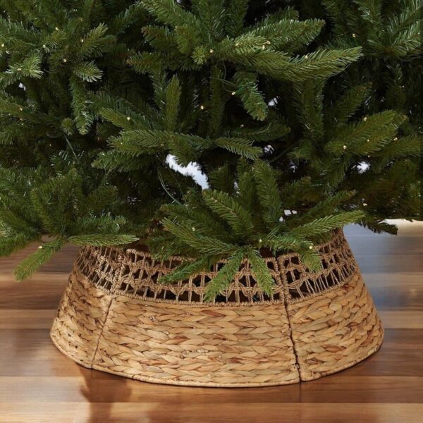 NEW West Elm Boho Rattan Wicker Grass Christmas Tree Basket Collar Skirt - 28" D