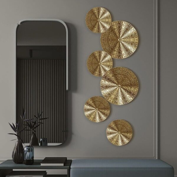 NEW West Elm XL Gold Boho Metal Abstract Wall Hanging Baskets Plates - Set of 7 - Image 2