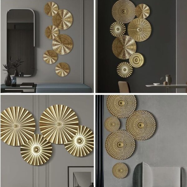 NEW West Elm XL Gold Boho Metal Abstract Wall Hanging Baskets Plates - Set of 7 - Image 5