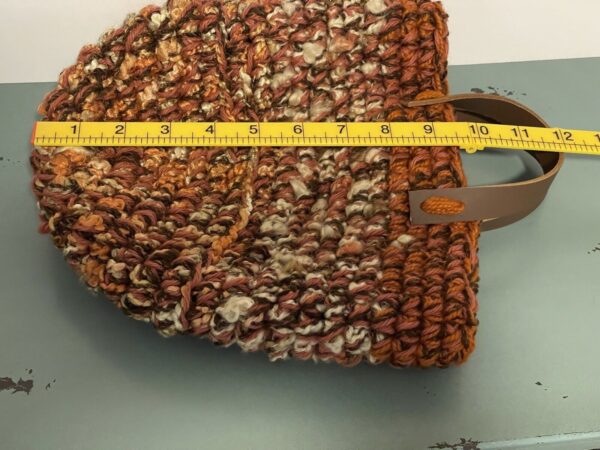 NWOT Handmade Boho Crocheted Basket / Bag with leather strap handles - Image 4