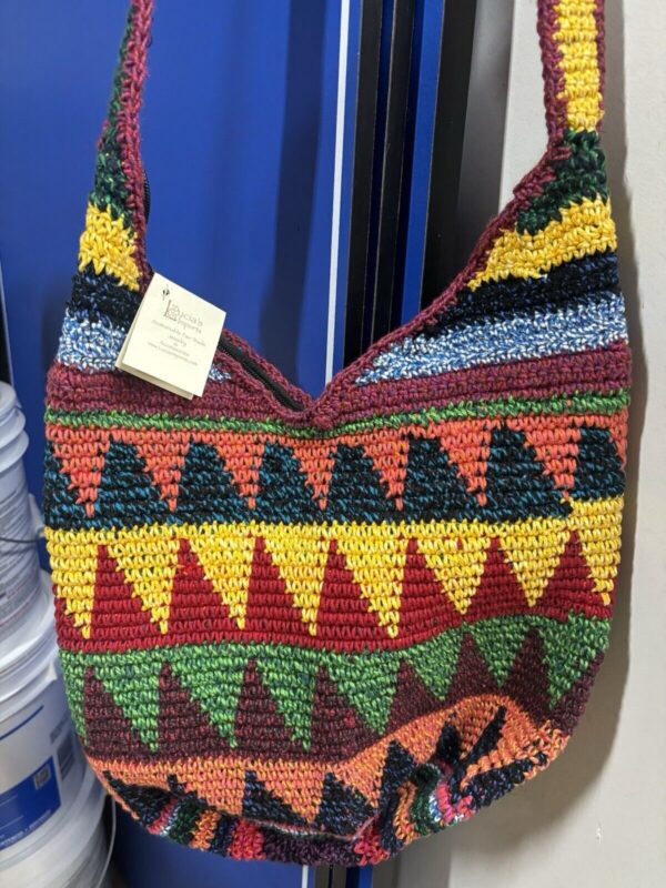 NWT Handmade Crochet BASKET WEAVE Bucket Shaped Colourful Crossbody Bag BOHO