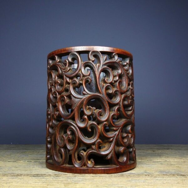 Old bamboo carving pen holder hollowed out carved flowers Brush Pots bamboo tube - Image 2