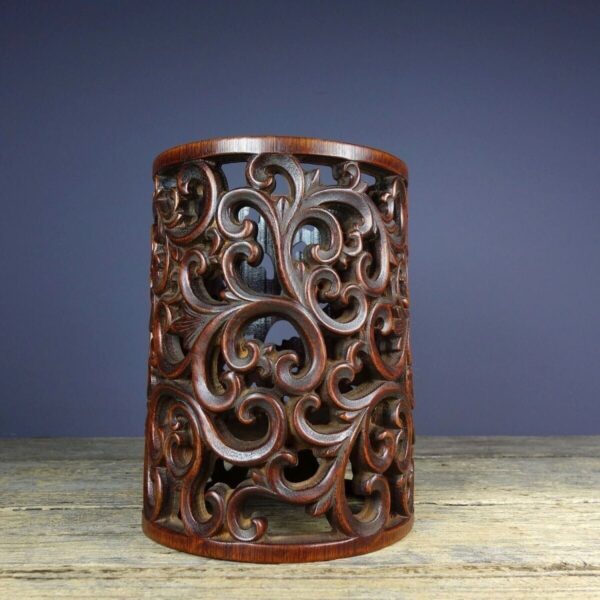 Old bamboo carving pen holder hollowed out carved flowers Brush Pots bamboo tube - Image 3