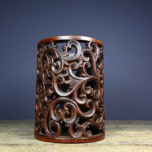 Old bamboo carving pen holder hollowed out carved flowers Brush Pots bamboo tube