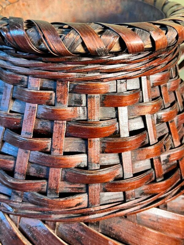 Old Japanese Ikabana Hand Woven Bamboo Wood Flower Water Basket Meiji Period Art - Image 3