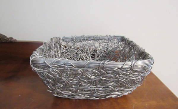 Ornate Twist Wire square Basket Handmade Retro Boho modern silver NEW - Image 5