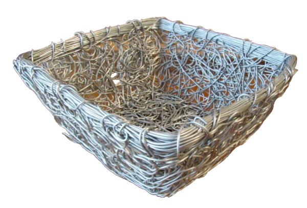 Ornate Twist Wire square Basket Handmade Retro Boho modern silver NEW