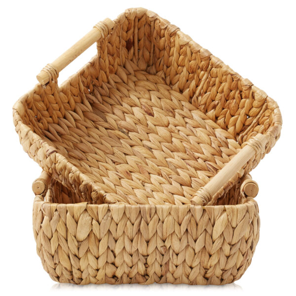 Oval Storage Basket Sets with Wood Handles, Woven Wicker Hyacinth Bin Organizers - Image 3