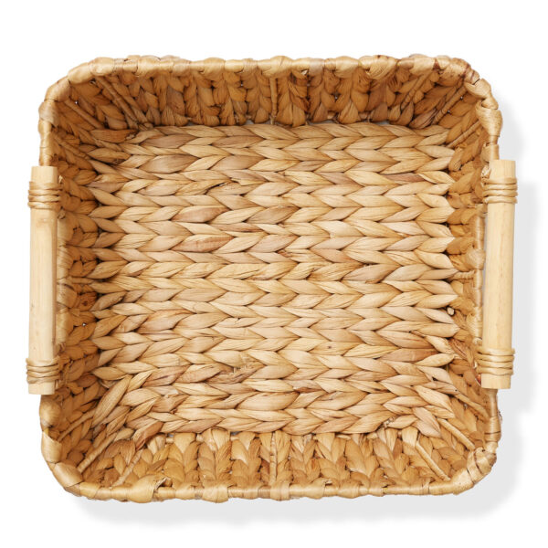 Oval Storage Basket Sets with Wood Handles, Woven Wicker Hyacinth Bin Organizers - Image 4