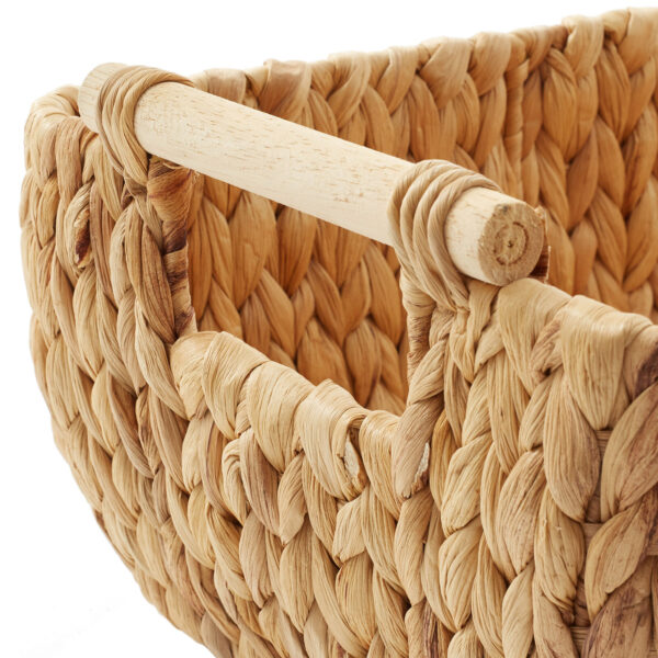 Oval Storage Basket Sets with Wood Handles, Woven Wicker Hyacinth Bin Organizers - Image 5