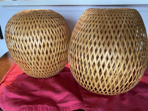 Pair Bamboo Wicker Rattan Lampshade Hand-Woven Double Layer Bamboo Shade Only - Image 3