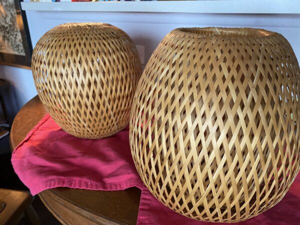 Pair Bamboo Wicker Rattan Lampshade Hand-Woven Double Layer Bamboo Shade Only - Image 4