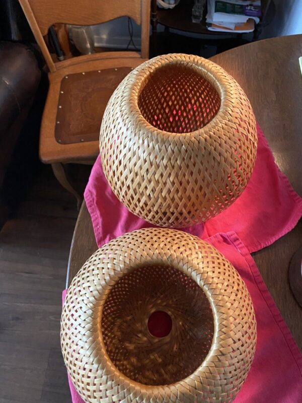 Pair Bamboo Wicker Rattan Lampshade Hand-Woven Double Layer Bamboo Shade Only - Image 5