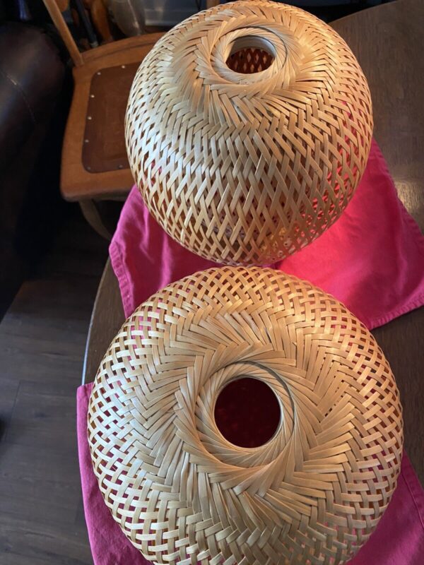 Pair Bamboo Wicker Rattan Lampshade Hand-Woven Double Layer Bamboo Shade Only - Image 6