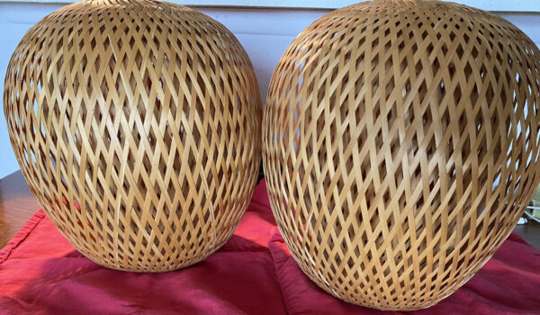 Pair Bamboo Wicker Rattan Lampshade Hand-Woven Double Layer Bamboo Shade Only