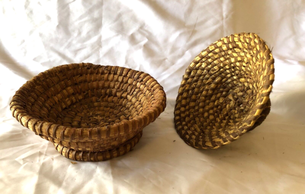 Pair of Antique French Hand Woven Rye Straw Coiled Baskets c1900 - Image 4