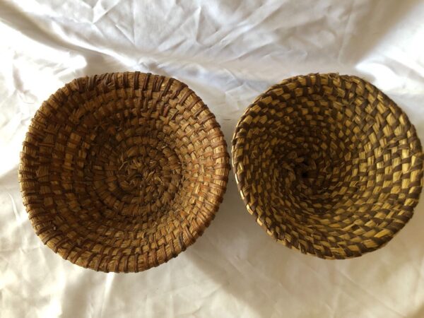 Pair of Antique French Hand Woven Rye Straw Coiled Baskets c1900 - Image 2